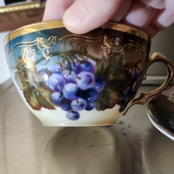 👉*VINTAGE* MIGNON Z.S. CO BAVARIA PURPLE FRUIT ROYAL VIENNA TEACUP & SAUCER - Picture 4 of 10